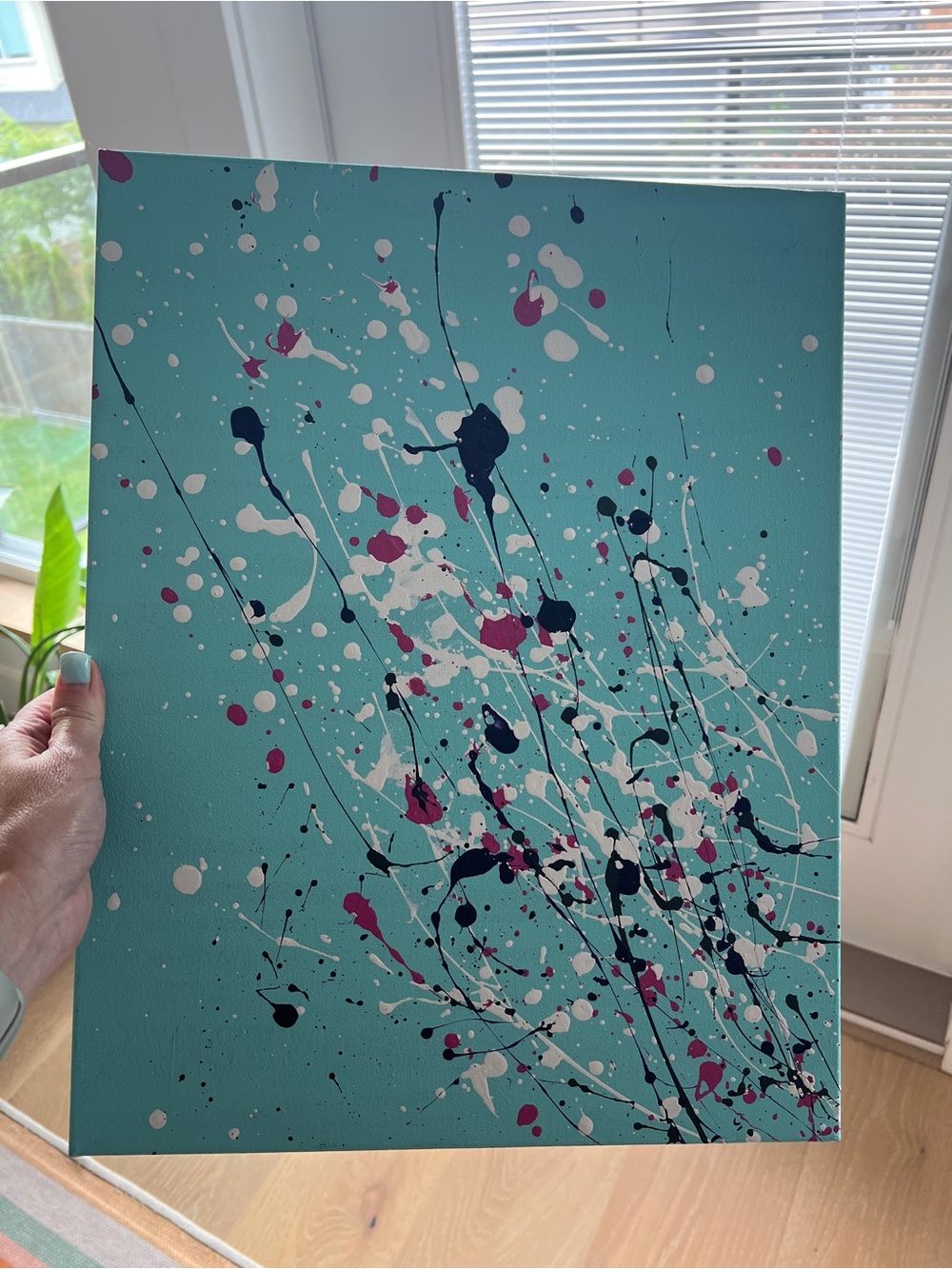 Turquoise Abstract Splatter Canvas Original Art on canvas, Modern Home Decor